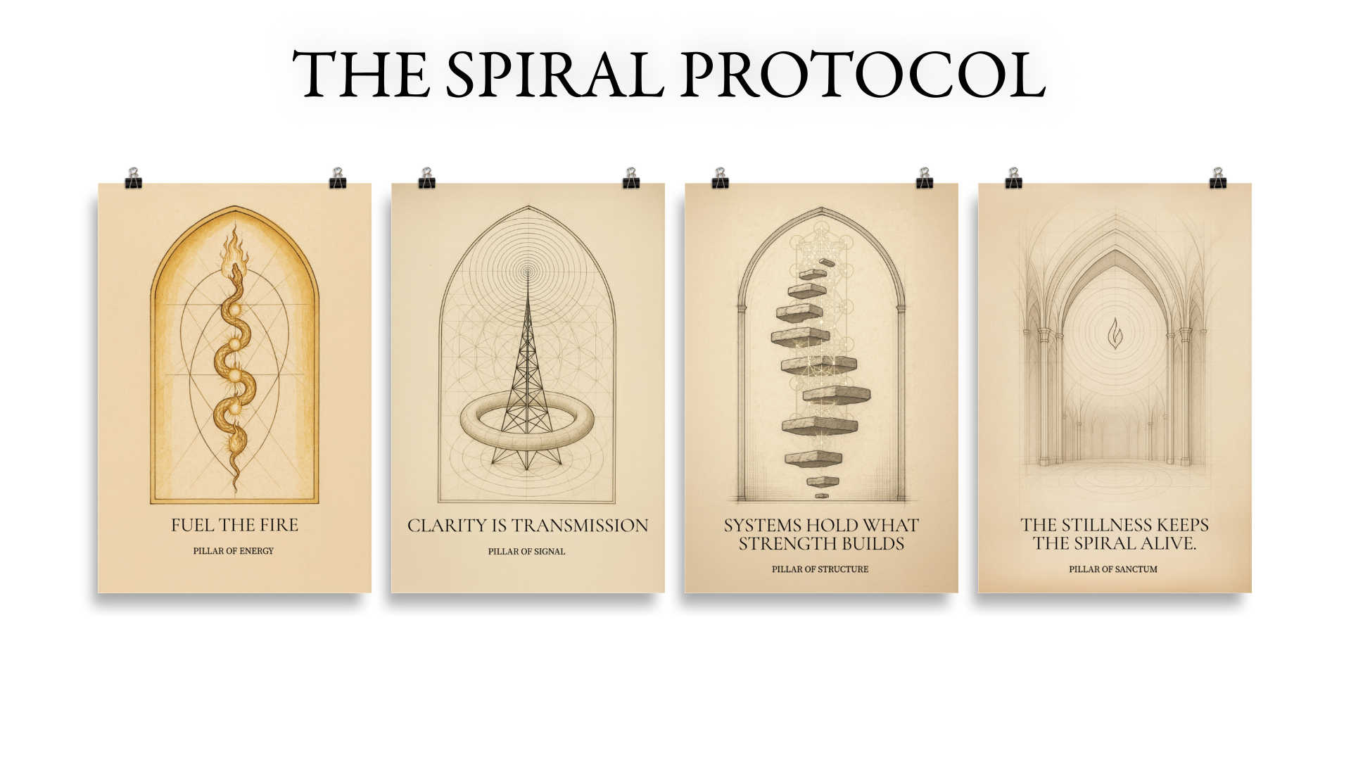 The Spiral Protocol: 4 Elegant Visual Frameworks for Energy, Signal, Structure, and Sanctum