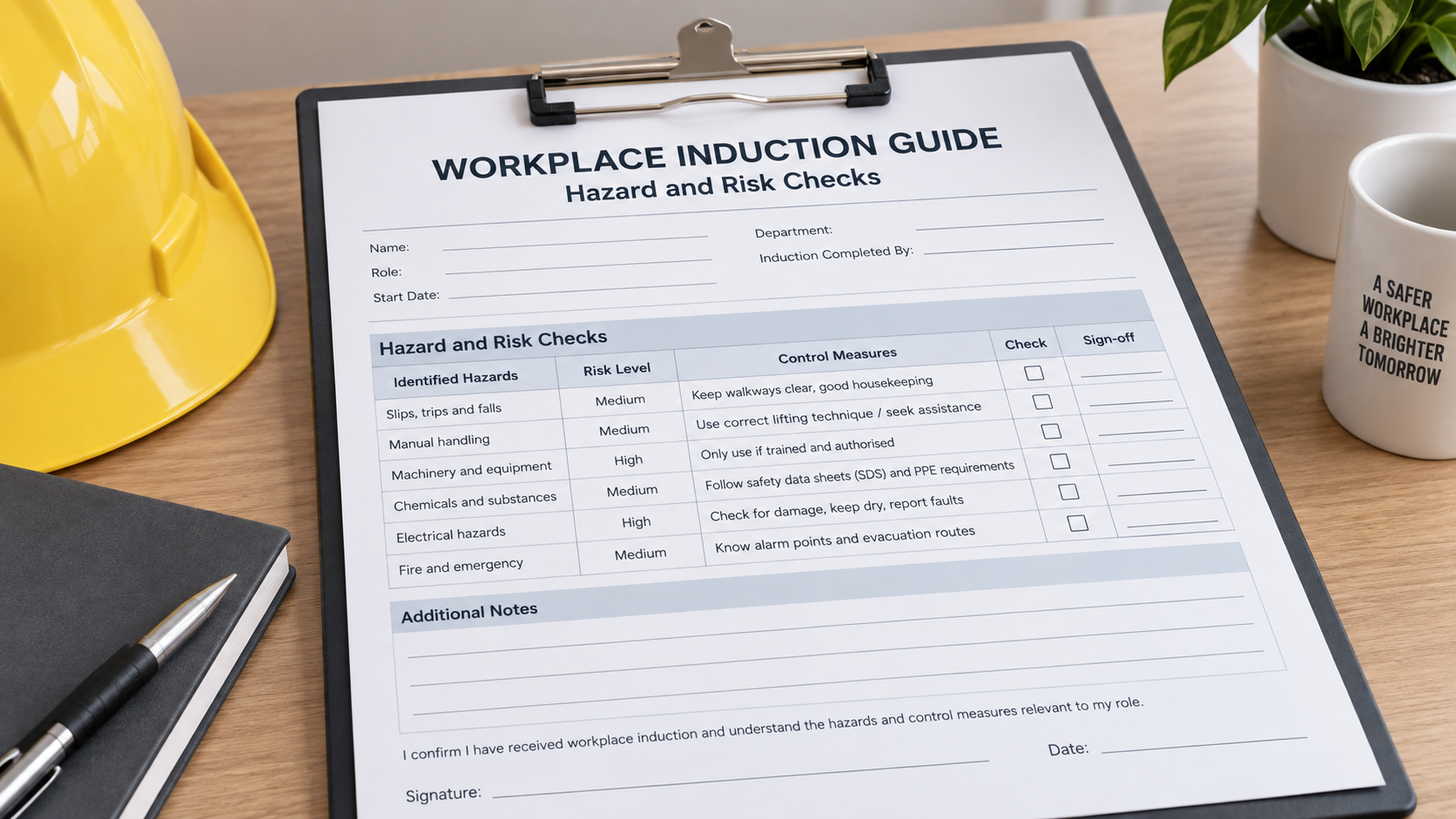 WORKPLACE INDUCTION GUIDE — HAZARD AND RISK CHECKS